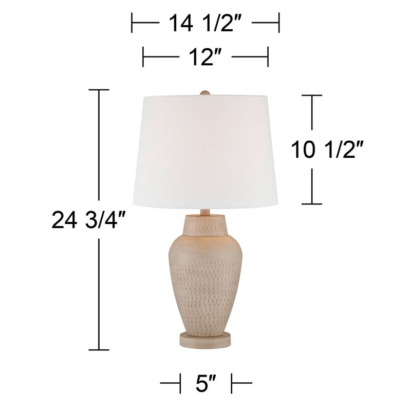 360 Lighting Rupert Rustic Farmhouse Table Lamp 24 3/4" High Beige Hammered Off White Linen Drum Shade for Bedroom Living Room Bedside Nightstand Home, 4 of 10