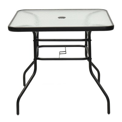 Tangkula 32" Square Tempered Glass Table Steel Frame Outdoor Coffee Table for Yard Garden
