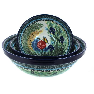 Blue Rose Polish Pottery Teresa 3 Piece Serving Bowl Set