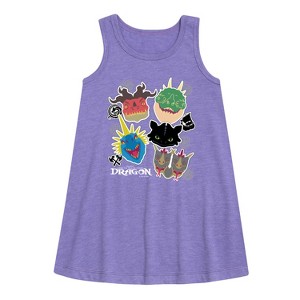 Girls' - How to Train Your Dragon - Dragons Graphic Sleeveless Aline Dress - 1 of 2