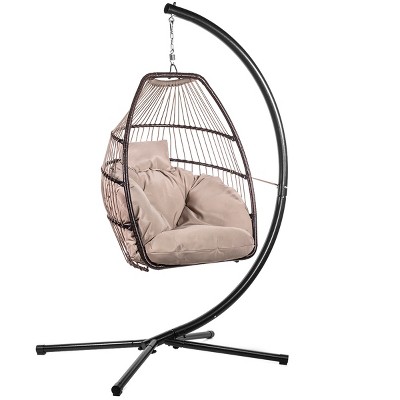 Navy Iwicker Outdoor Rattan Egg Hanging Swing Chair with Cushions and Stand 