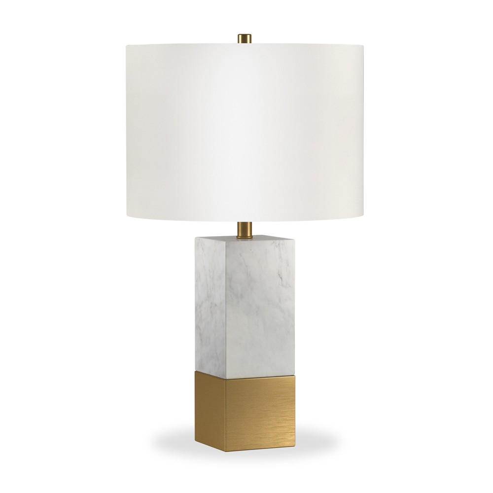 Photos - Floodlight / Street Light Hudson and Canal 21.5" Tall Table Lamp: Carrara Marble Base, Brass Pedestal, Polyester Drum Shade Marble and Brass/White