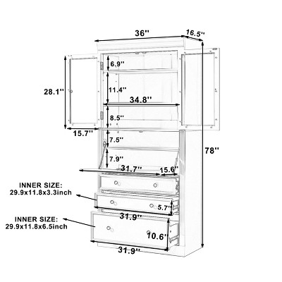ModernLuxe 78" Tall Kitchen Pantry Storage Cabinet, Freestanding Cupboard, Farmhouse Pantry Cabinet with Drawers & Adjustable Shelves, Gray — фото 4