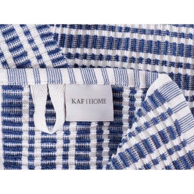 Set of 6 Blue and White Ripple Terry Kitchen Towels - 16" x 28"
