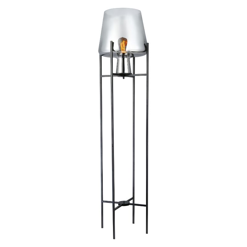 61&#34; Nadia Metal and Silver Glass Bowl Modern Floor Lamp Black - River of Goods, 1 of 9