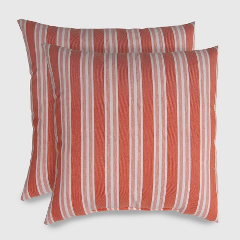 2pk Square Coastal Stripe Outdoor Pillows Coral Threshold Target