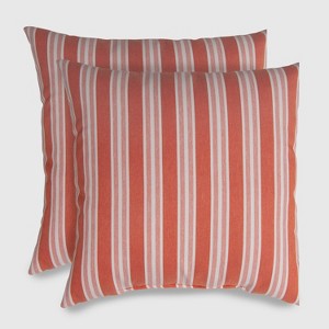 2pk Square Coastal Stripe Outdoor Pillows Coral - Threshold , Pink