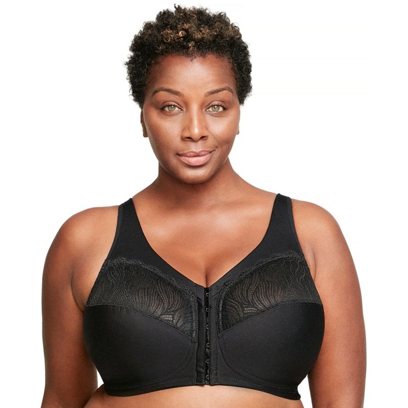 Glamorise Womens MagicLift Natural Shape Front-Closure Wirefree Bra 1210 Black, 1 of 5