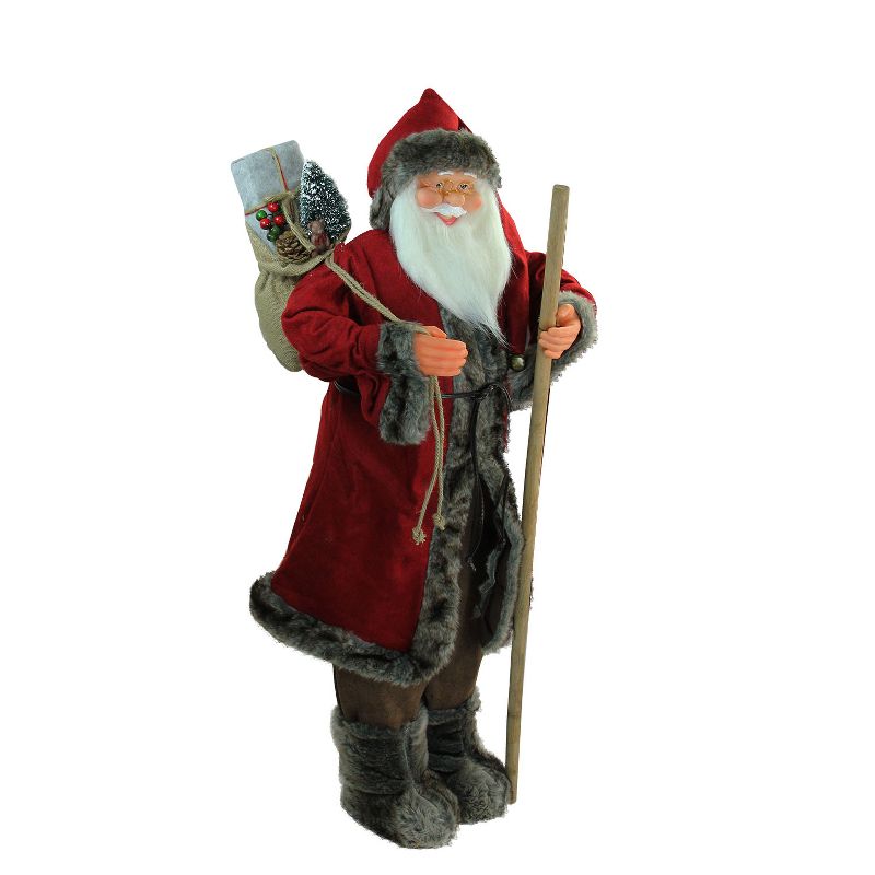 Northlight 48" Red and Brown Santa Claus with Walking Stick Standing Christmas Figure, 2 of 5