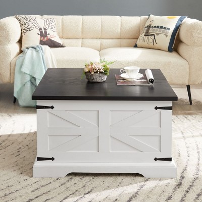 Farmhouse Coffee Table,  Cocktail Table With Large Hidden Storage, Coffee Table With Storage For Living Room-Cuddlewood
