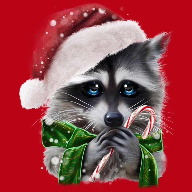 Women's Lost Gods Ugly Christmas Raccoon Candy Cane Sweatshirt, 3 of 5