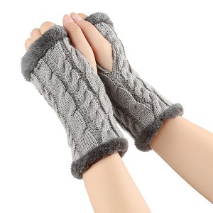 HTUTWOO Winter Fingerless Gloves, Knitting Warm Gloves with Faux Fur Wrist for Typing and Writing, Perfect for Men Women - 1 of 4