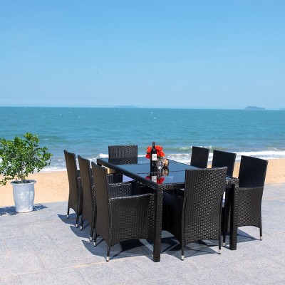 Hailee 8-Person Black Wicker Outdoor Dining Set with Glass Top