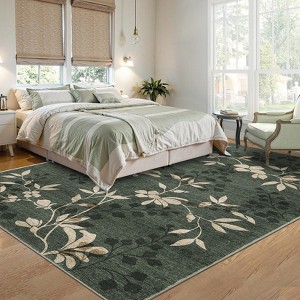 Modern Washable Area Rug for Living Room, Modern Floral Print Throw Carpet with Non Slip Backing, Low Pile Foldable Floor Mat for Home - 1 of 4