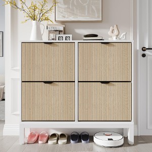 Shoe Storage Cabinet with 4 Flip Drawers – Narrow Entryway Organizer with Adjustable Shelves, Space-Saving Shoe Rack for Hallway & Front Door - 1 of 4