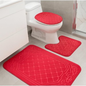 Home Mart Goods 3 Piece Red Ultra Soft Thick Memory Foam Non-Slip Absorbent Bathroom Bath Mat Set - 1 of 4