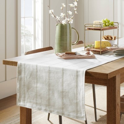 20&#34;x90&#34; Ticking Stripe Woven Table Runner Light Green/Cream - Hearth &#38; Hand&#8482; with Magnolia_1