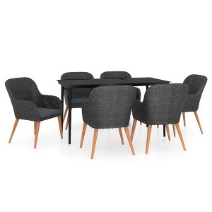 vidaXL Patio Dining Set Outdoor Dining Set Table and Chair Set for Garden - Black 55.1" Table Length 6 Chairs - 1 of 4