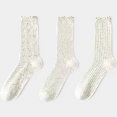 Anna-Kaci Women's Delicate Lace Knit Crew Socks with Subtle Textured Patterns