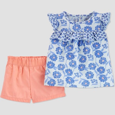 Carter's Just One You® Baby Girls' Floral Top & Bottom Set - Blue/Coral Newborn