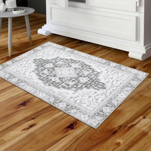 Boho Printed Washable Area Rug, Distressed Foldable Low Pile Carpet, Non Slip Vintage Accent Rug for Living Room Bedroom Office - 1 of 4