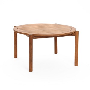 LuxenHome Natural Solid Wood 35.4-Inch Round Outdoor Coffee Table Brown - 1 of 4