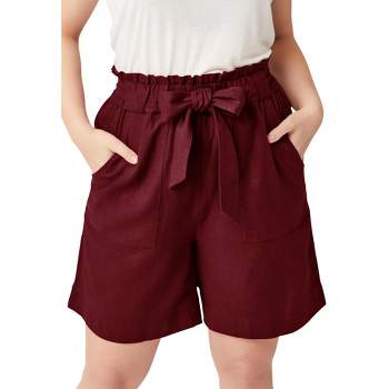 ellos Women's Plus Size Belted Linen Shorts