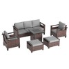 Sonkuki 6 Pieces Patio Sofa with Square Fire Pit Table and Ottomans, Patio Conversation Couch with Cushion - 2 of 4