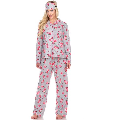 Women's Three-Piece Pajama Set Pink Plaid X Large - White Mark