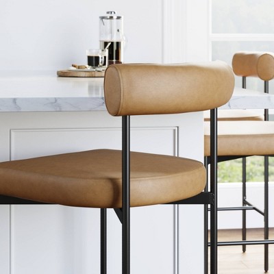 Dahlia Light Brown Leather Counter Height Barstool with Matte Black Metal Legs