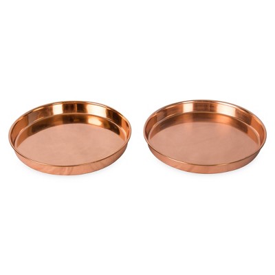Set of 2 Round Copper-Plated Stainless Steel Trays