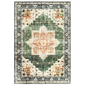 Washable Vintage Floral Medallion Area Rugs for Living Room, Soft Non Slip Retro Accent Carpet for Bedroom Dining Room - 1 of 4