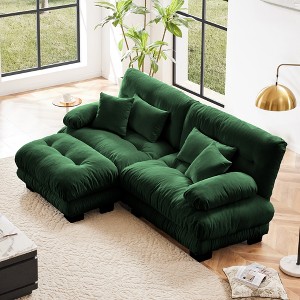 94.4" Chenille Modular L-Shaped Sectional Sofa with Bolster Armrests and Ottomans for Small Living Room - 1 of 4