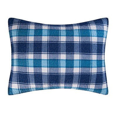 C&F Home 20" x 26" Brice Blue Plaid Cotton Standard Sham - Machine Washable