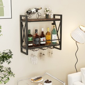 MOEPISY Wall Mounted Wine Rack with 2 Tier Shelves and 3 Glass Holders - 1 of 4
