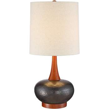 360 Lighting Andi Modern Mid Century Table Lamp 24 1/2" High Hammered Brown Ceramic Red Oak Wood Off White Shade for Bedroom Living Room Bedside Desk