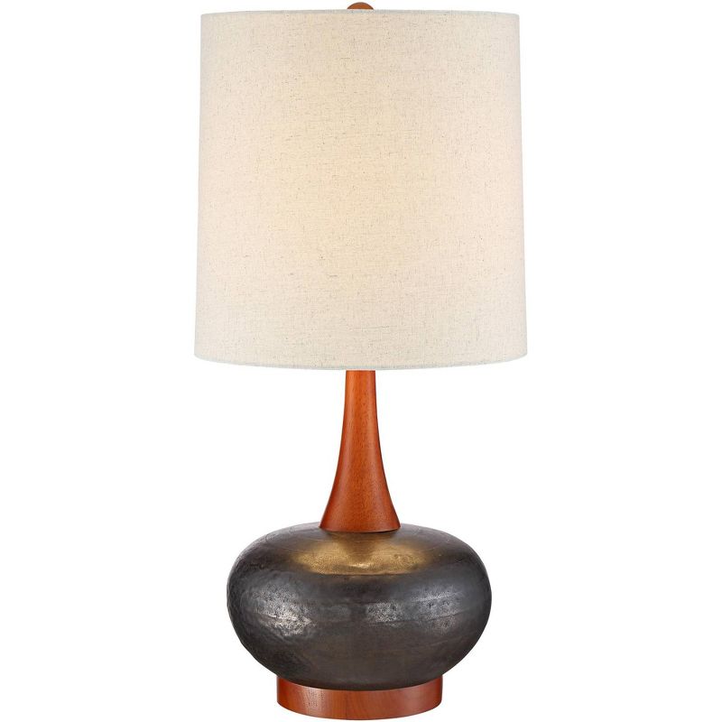 360 Lighting Andi Modern Mid Century Table Lamp 24 1/2" High Hammered Brown Ceramic Red Oak Wood Off White Shade for Bedroom Living Room Bedside Desk, 1 of 10