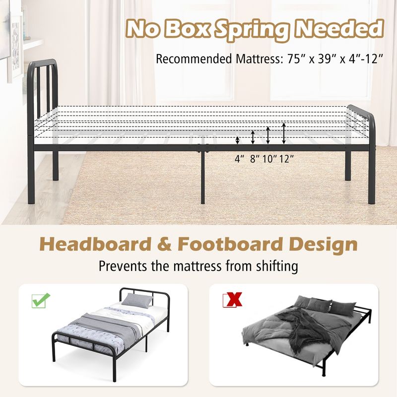 Tangkula Twin Bed Frame Metal Platform Bed Base w/ Headboard & Footboard Under Bed Storage, 4 of 9