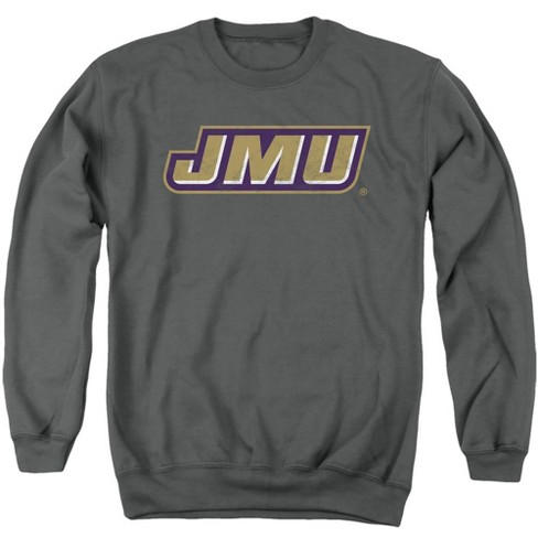 James Madison University Jmu Official Distressed Primary Adult Crewneck Sweatshirt, Charcoal 