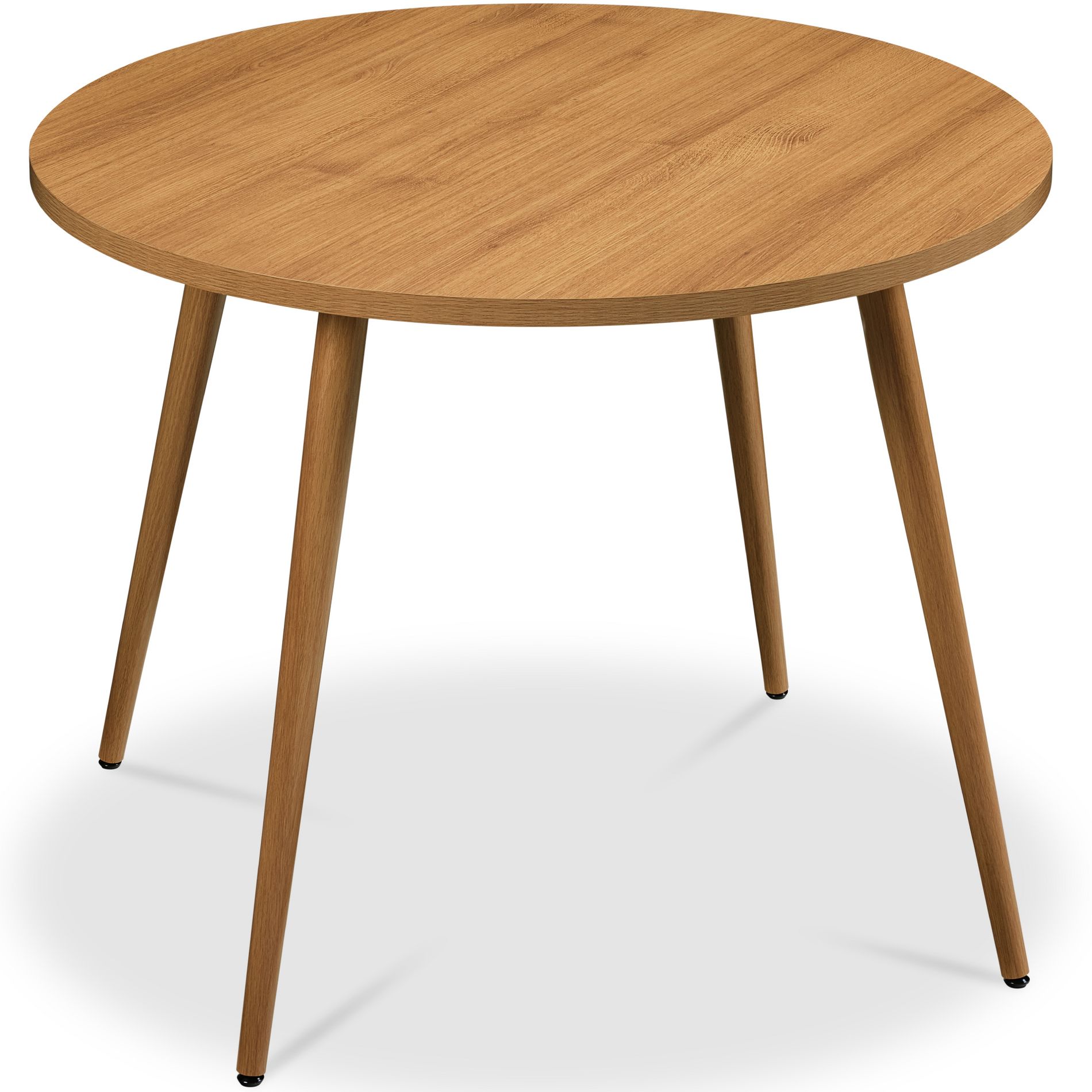 Best Choice Products Round Mid-Century Modern 35.5in Dining Table, Dinette for Home or Kitchen w/Wood Finish Steel Legs - Pecan
