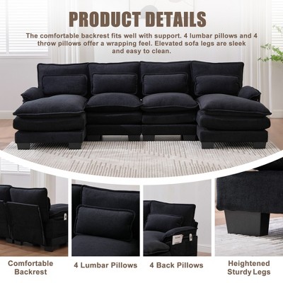 Product details collage for sofa with multiple features