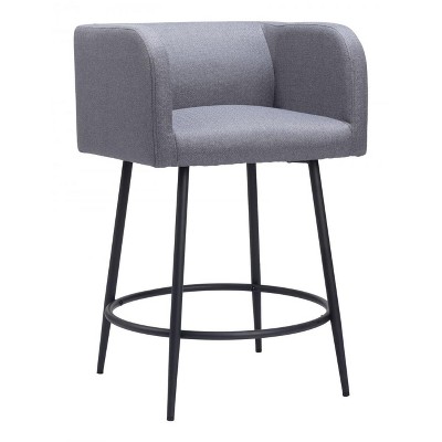 Counter Stool – 34.6" H With Gray Poly Linen Seat & Powder-Coated Steel Frame (Set of 2) By Zuo Modern
