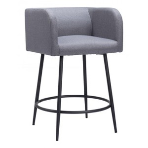 Counter Stool – 34.6" H With Gray Poly Linen Seat & Powder-Coated Steel Frame (Set of 2) By Zuo Modern - 1 of 4