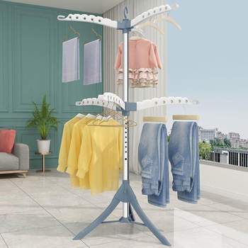 SKONYON 2 Tier Clothes Drying Rack Portable Storage Clothes Dryer with Clips Height Adjustable Hanger