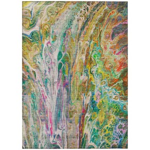 Green Gold And White Abstract Washable Indoor Outdoor Area Rug - 1 of 4