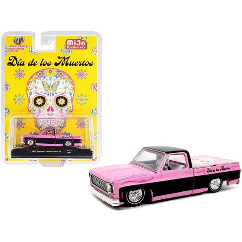 1973 Chevrolet Custom Deluxe 10 Pickup Truck W Bed Cover Pink Met Dia De Los Muertos Day Of The Dead Ltd Ed 5500 Pcs 1 64 Diecast Car M2 Machines Target