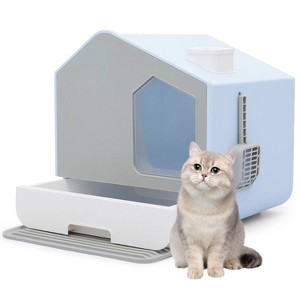 LunaLulinlk Blue closed large litter box with drawer tray and litter mat - 1 of 4