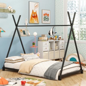 TIRAMISUBEST Metal Twin Size House Platform Bed with Triangle Structure, Modern Platform Bed Frame with Metal Slats Support - 1 of 4