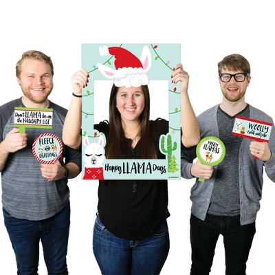 Big Dot of Happiness Fa La Llama - Christmas and Holiday Party Photo Booth Picture Frame and Props - Printed on Sturdy Material