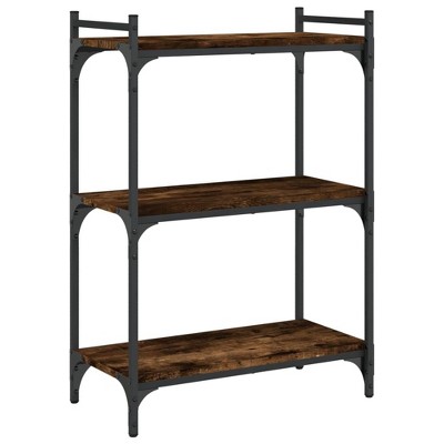 vidaXL Smoked Oak 3-Tier Bookcase - Engineered Wood and Metal Frame - Space-Saving Home Decorative Bookshelf